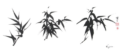 Chinese brush painting of black bamboo leaves
