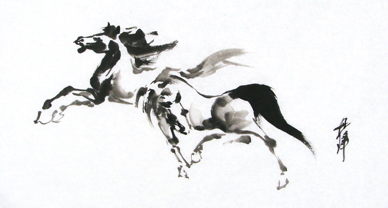 black ink painting of horses