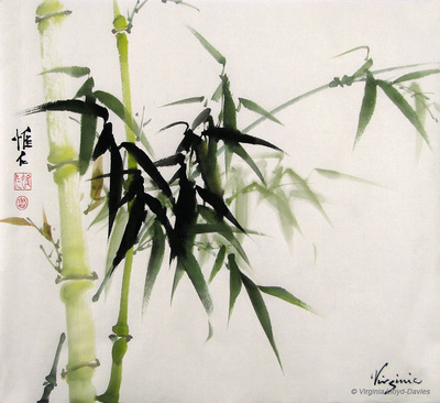 Chinese brush painting of green bamboo