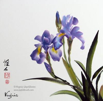Chinese brush painting of purple irises