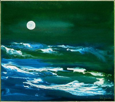 moonlit sky over blue and green ocean waves