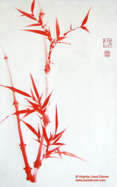 Chinese brush painting of red bamboo