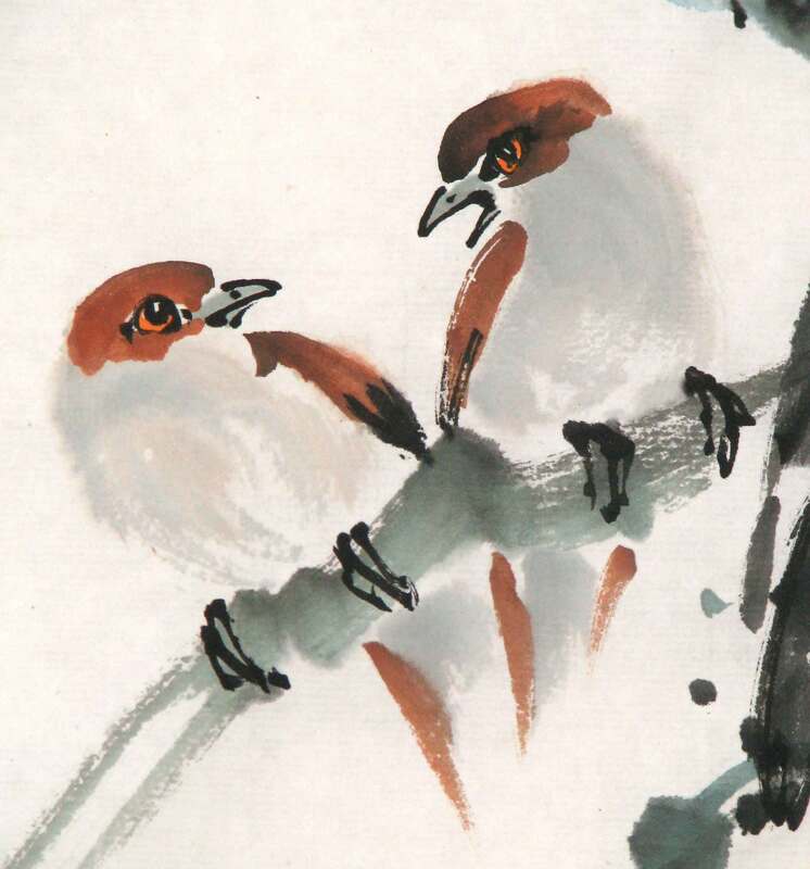 Sumi-e Painting of 2 brown birds