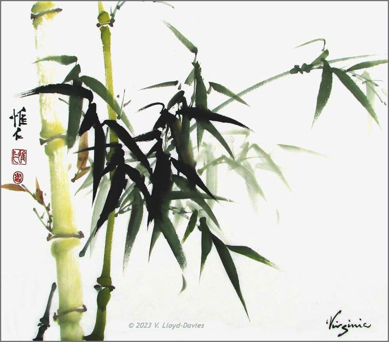 Bright green and yellow bamboo trunks and leaves