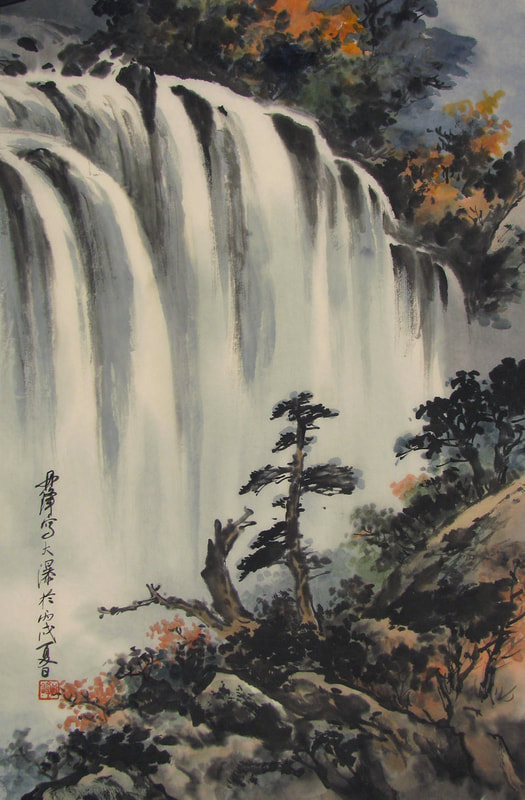 waterfall, trees